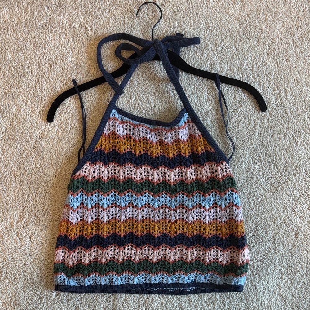 American Eagle Outfitters Striped Crochet Halter Tank Top